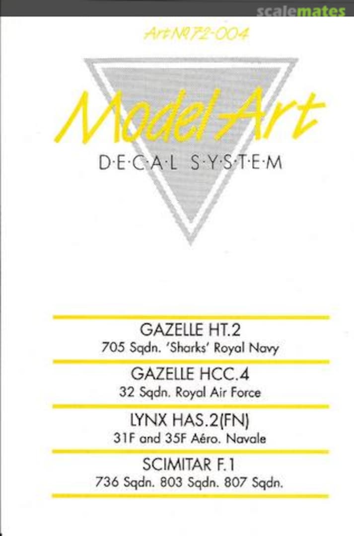 Boxart Gazelle HT.2, Gazelle HCC.4, Lynx HAS.2(FN), Scimitar F.1 72/004 Model Art Decal System