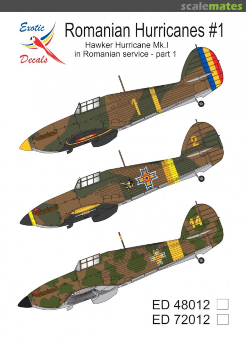 Boxart Romanian Hurricanes #1 - Hawker Hurricane Mk.I in Romanian service - part 1 ED72012 Exotic Decals