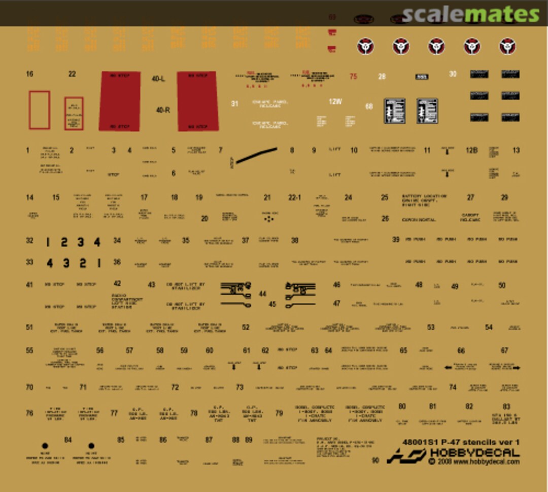 Boxart P-47 Thunderbolt Stencils Ver 1.0 ST48001V1 HobbyDecal