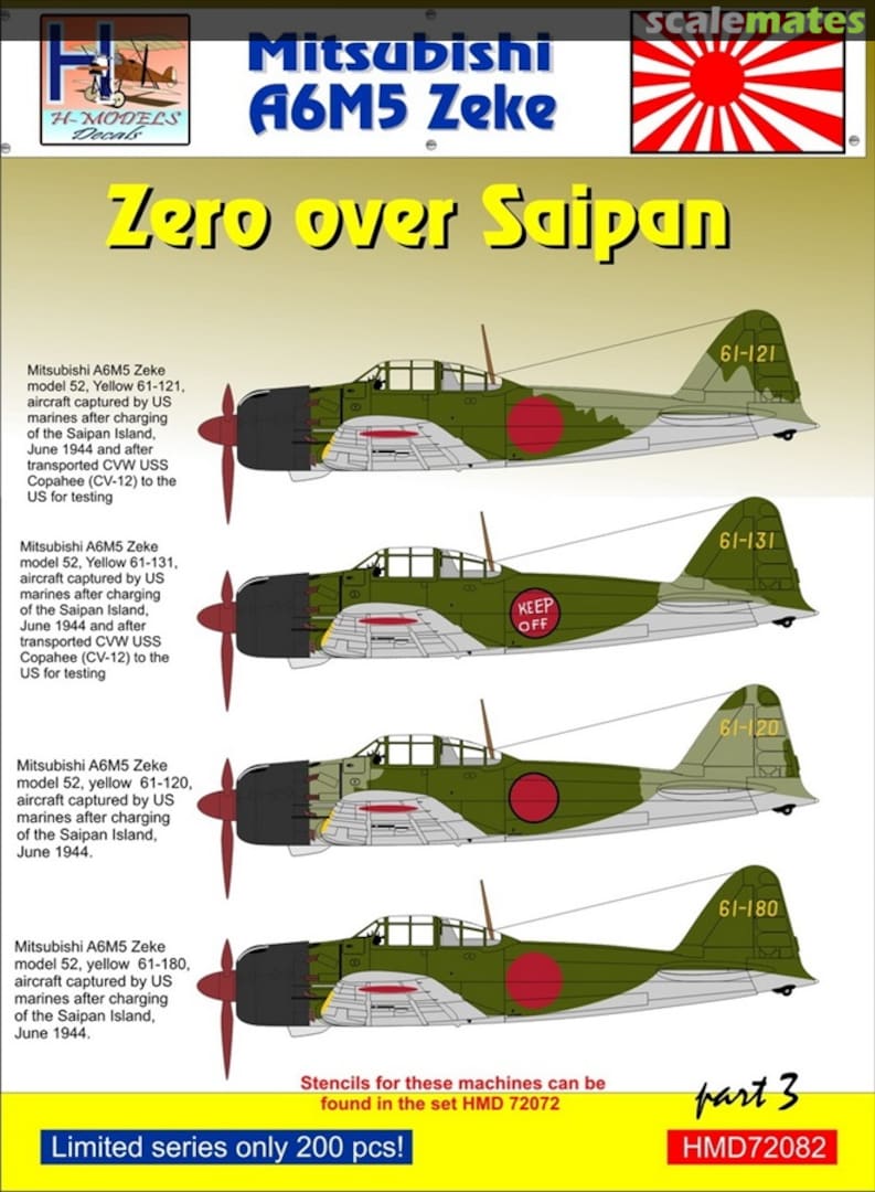 Boxart Mitsubishi A6M5 Zeke over Saipan, Part 3 HMD72082 H-Models Decals