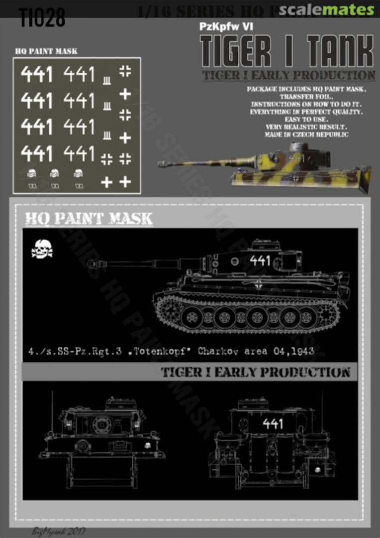 Boxart Tiger I #441 Early Production 4./s.SS-Pz.Rgt.3 'Totenkopft' Charkov area 04.1943 Paint Mask TI 028 HQ-Masks