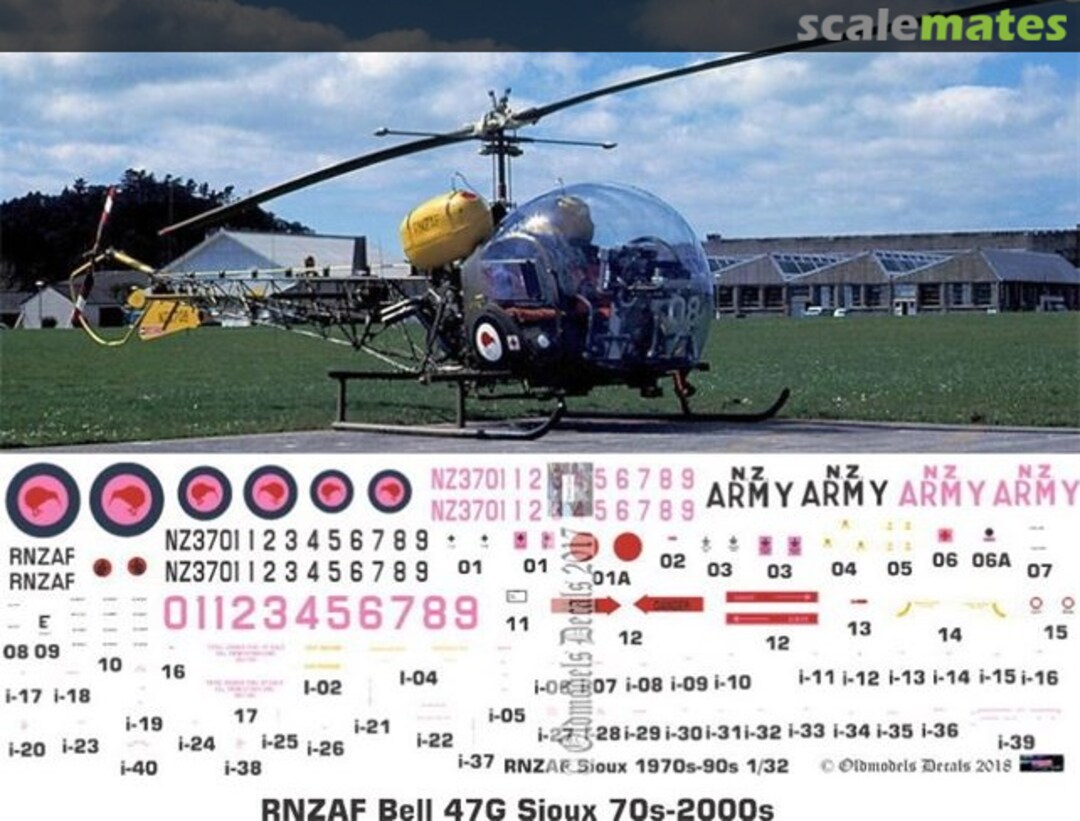 Boxart RNZAF Bell 47G Sioux 1970s-2000s OMD0394 Oldmodels Decals