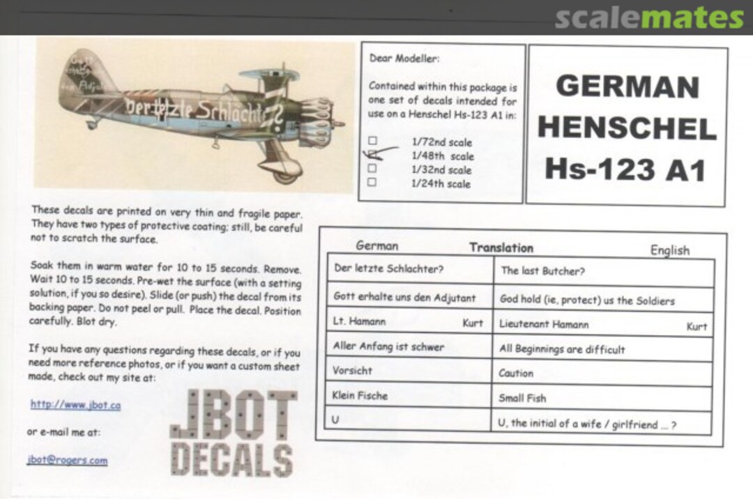 Boxart Henschel Hs 123 A1  JBOT Decals