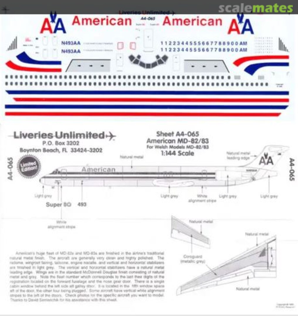 Boxart American MD-82/83 A4-065 Liveries Unlimited/Airway Graphics