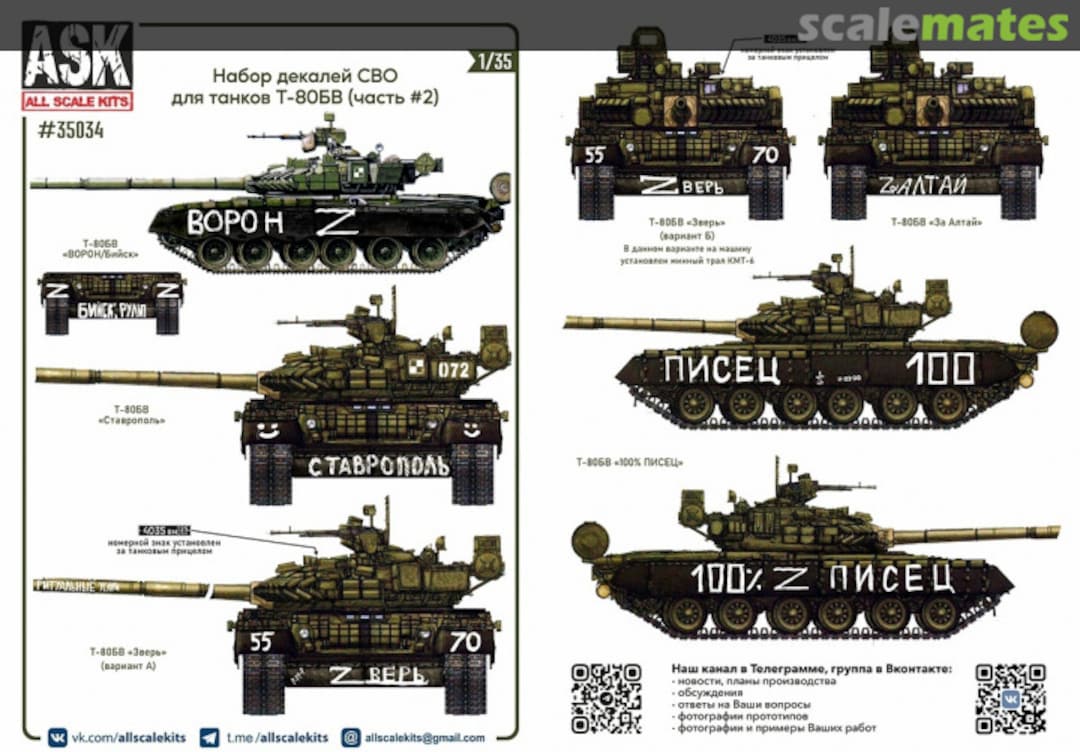 Boxart Decal set for T-80BV in SVO zone 35034 All Scale Kits