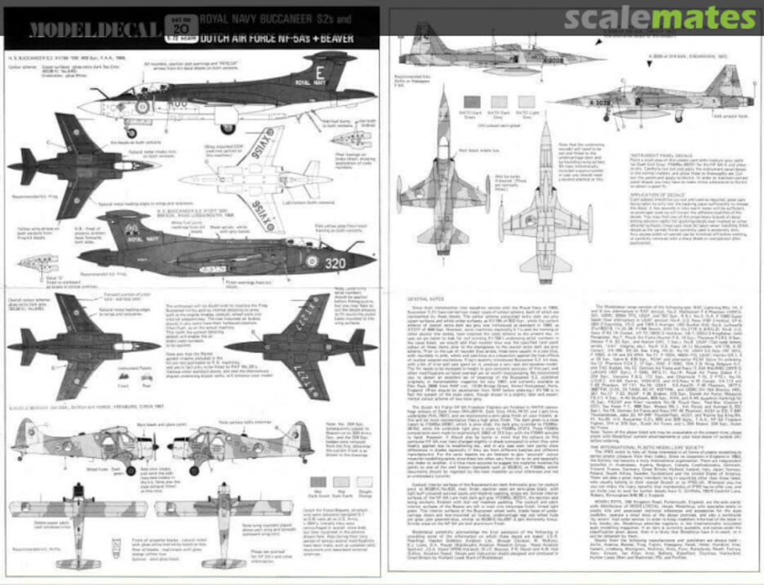 Contents Royal Navy Buccaneer S2's and Dutch Air Force NF-5A's + Beaver 20 Modeldecal