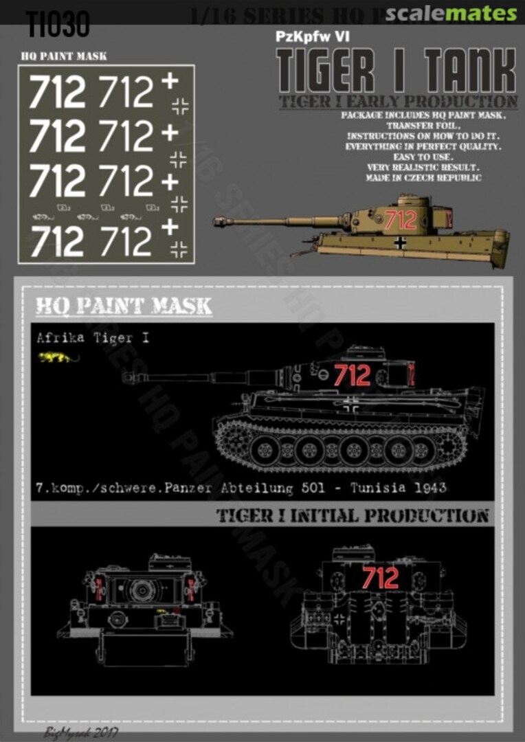 Boxart Tiger I #712 Initial Production 7.komp. / schwere.Panzer Abt.501 Tunisia 1943 Afrika Paint Mask TI 030 HQ-Masks