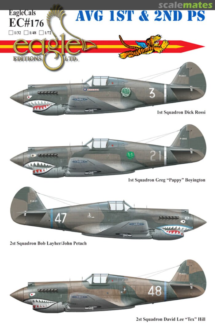 Boxart P-40s of the A.V.G. 1st and 2nd Pursuit Squadron EageCals EC72-176 Eagle Editions