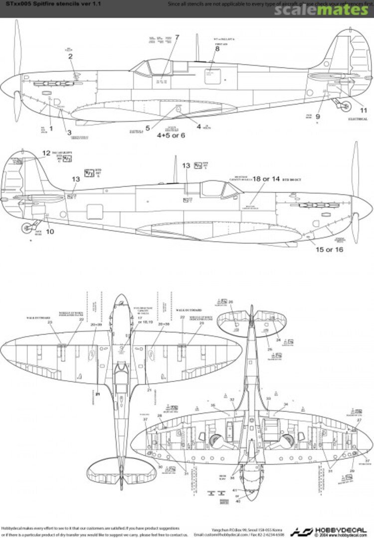 Boxart Spitfire Stencils Ver 1.0 ST48005V1 HobbyDecal