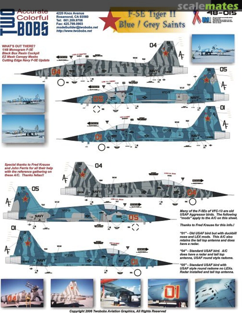 Boxart F-5E Tiger II, Blue / Gray Saints 48-015 TwoBobs Aviation Graphics