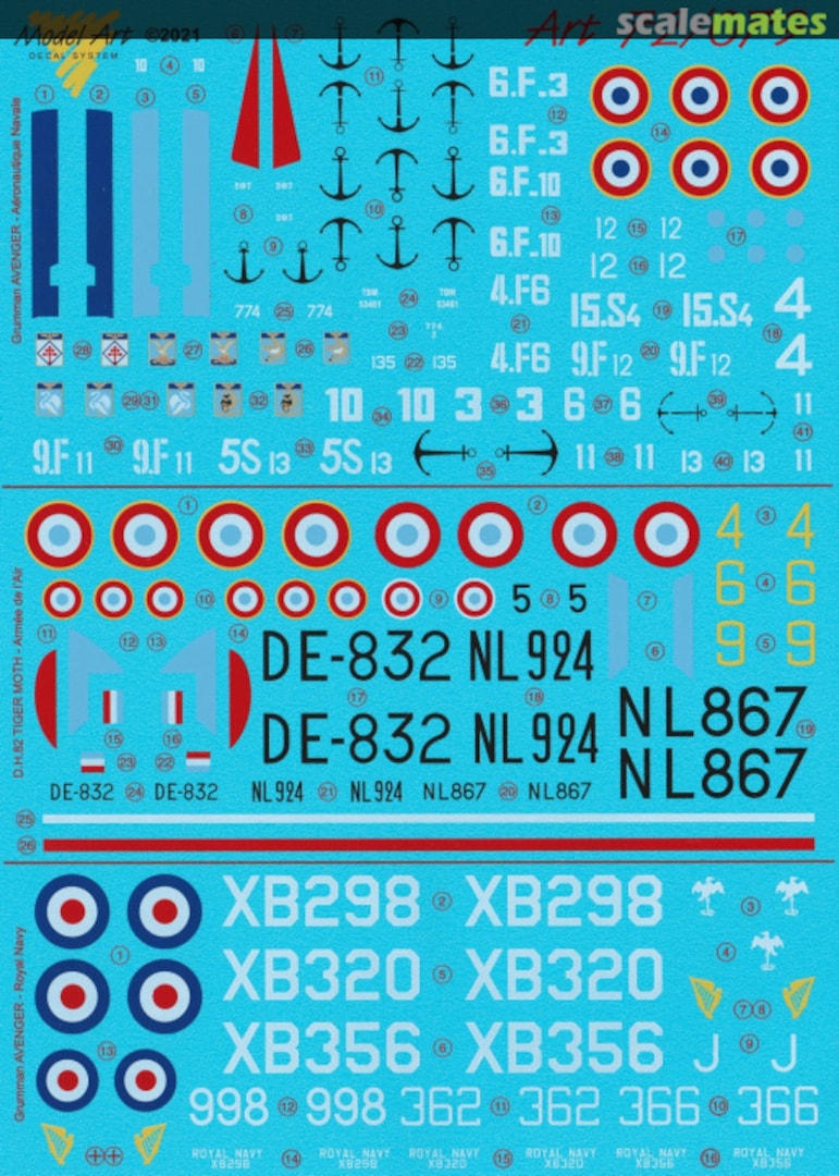 Boxart D.H.82 Tiger Moth/Avenger TBM-3E, TBM-3S & TBM-3W, AS.4 & AS.5 72/079 Model Art Decal System