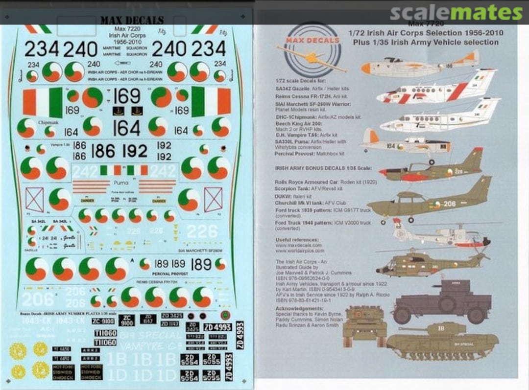 Boxart 1/72 Irish Air Corps Slection 1956-2010 MAX7720 Max Decals