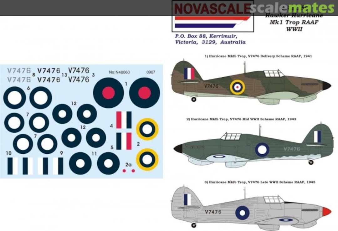 Boxart Hawker Hurricane Mk1 Trop RAAF WW2 N-48060 Novascale