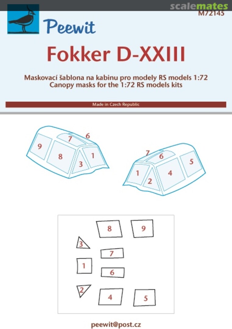 Boxart Canopy Mask: Fokker D-XXIII - RS Models - M72145 Peewit