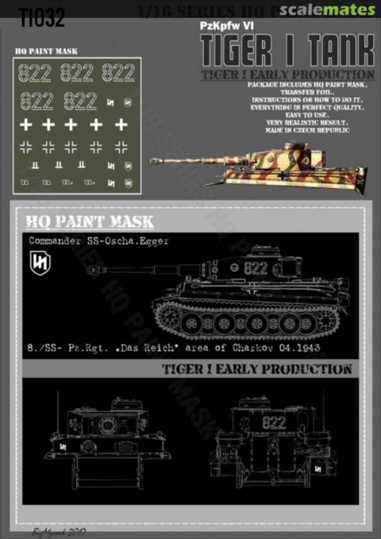 Boxart Tiger I #822 Early Production 8./SS-Pz.Rgt. 'Das Reich' area of Charkov 04.1943 Paint Mask TI 032 HQ-Masks