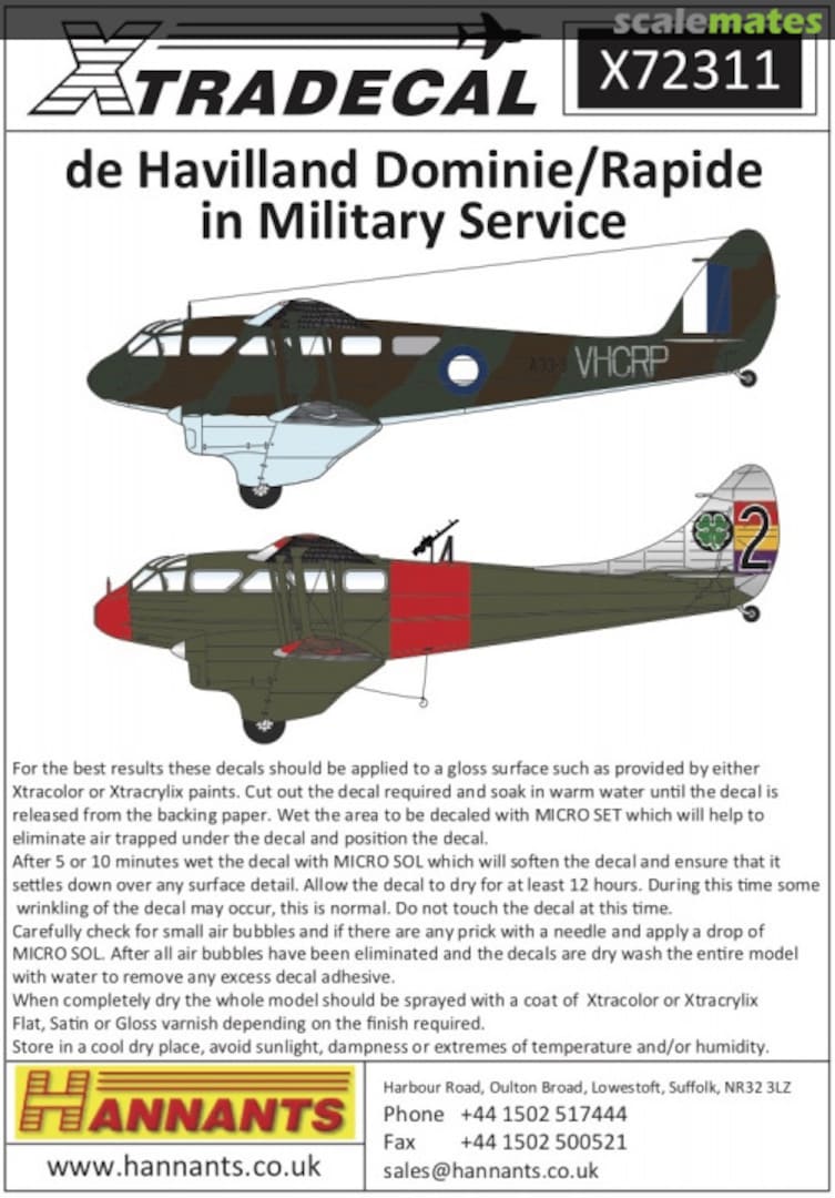 Boxart de Havilland Dominie/Rapide in Military Service X72311 Xtradecal