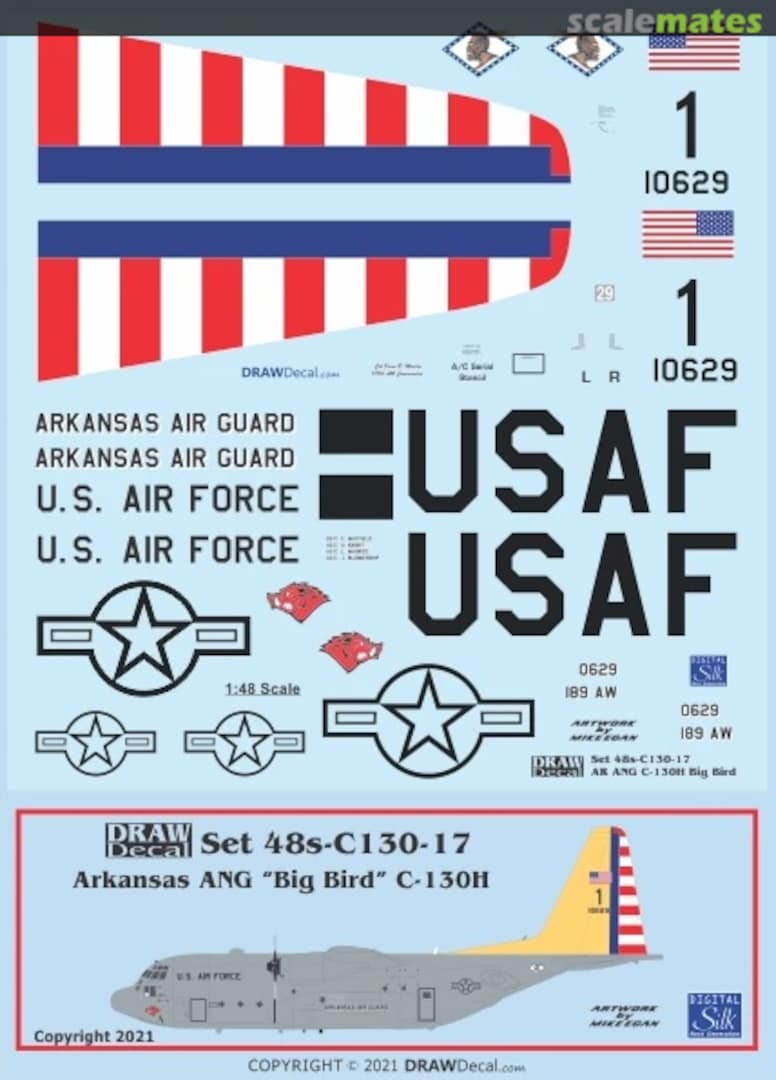 Boxart Arkansas ANG "Big Bird" C-130H 48s-C130-17 Draw Decal