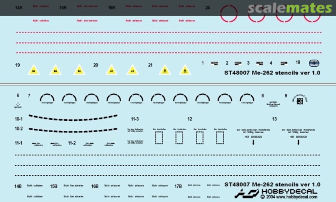 Boxart Me-262 Stencils Ver 1.0 ST48007V1 HobbyDecal