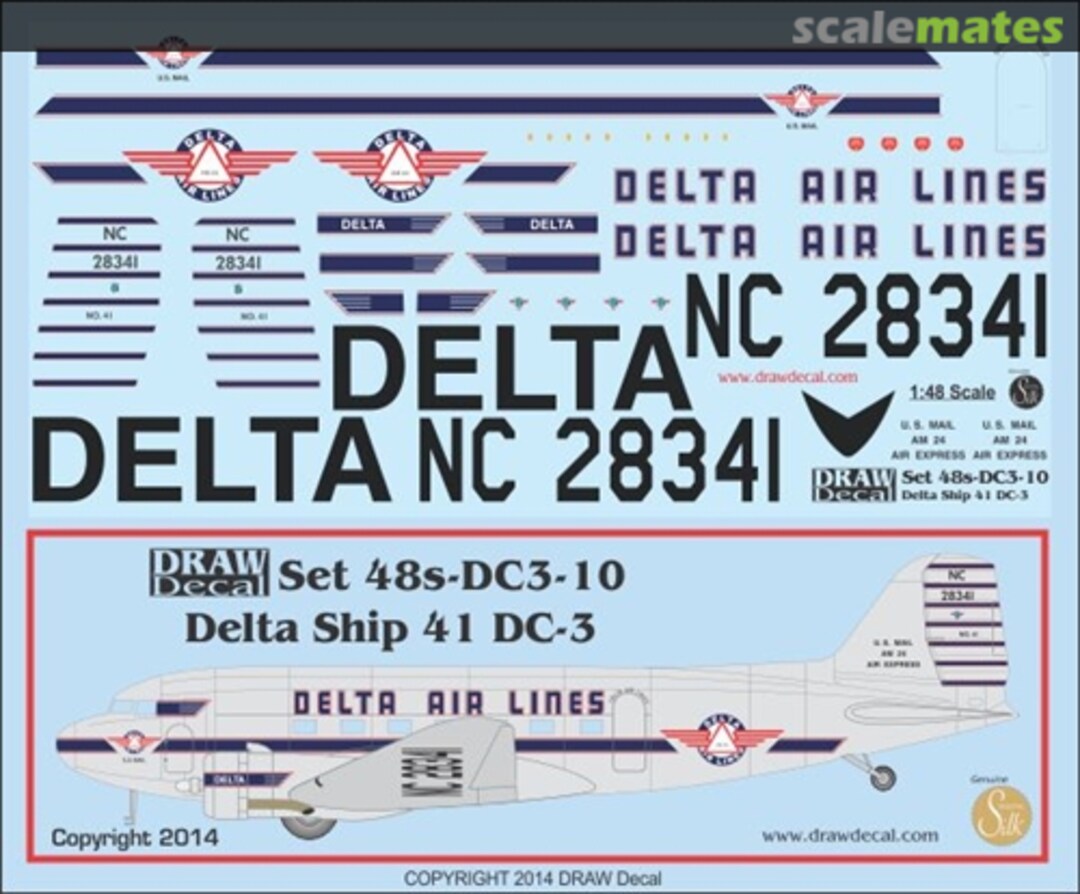 Boxart Delta Air Lines DC-3 Ship 41 48-DC3-10 Draw Decal