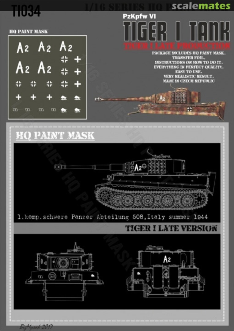 Boxart Tiger I #A2 Late Production 1.Komp.schwere Pz.Abt.508 Italy Summer 1944 Paint Mask TI 034 HQ-Masks