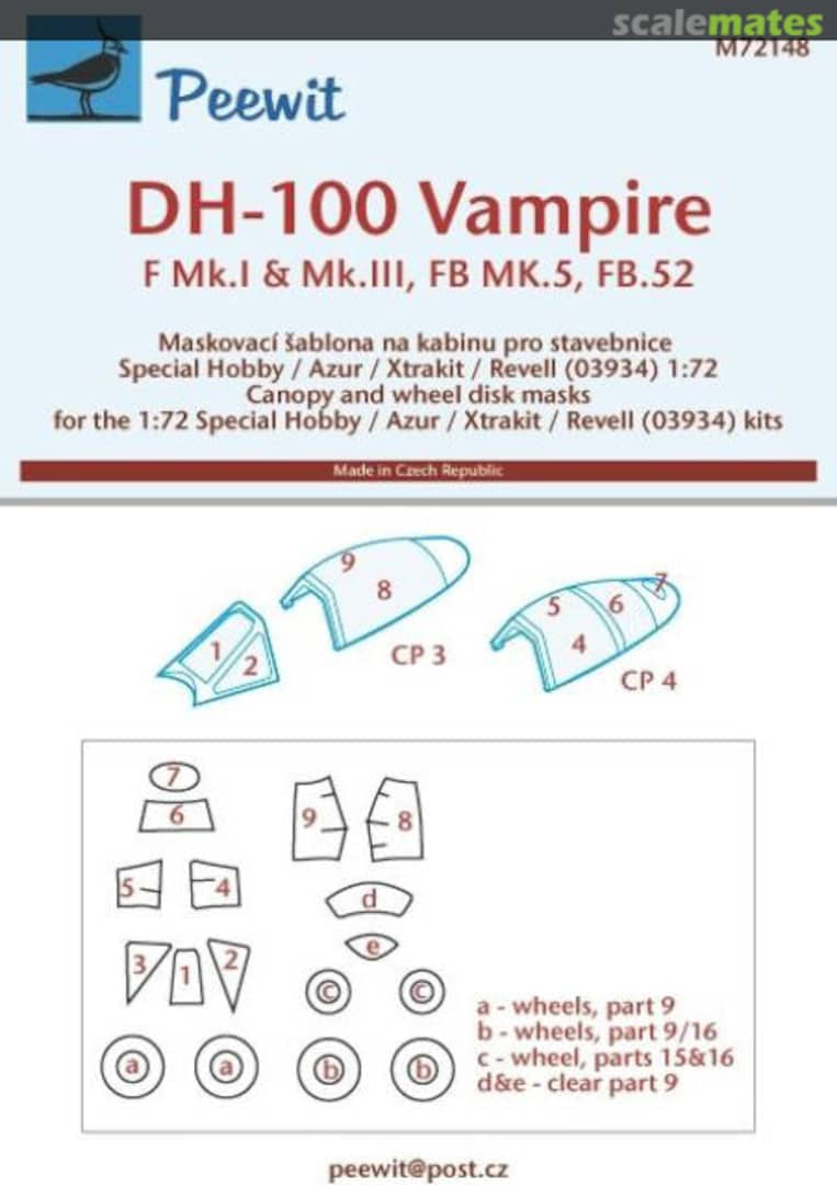 Boxart DH-100 Vampire F Mk.I & Mk.III, FB Mk.5, FB.52 M72148 Peewit