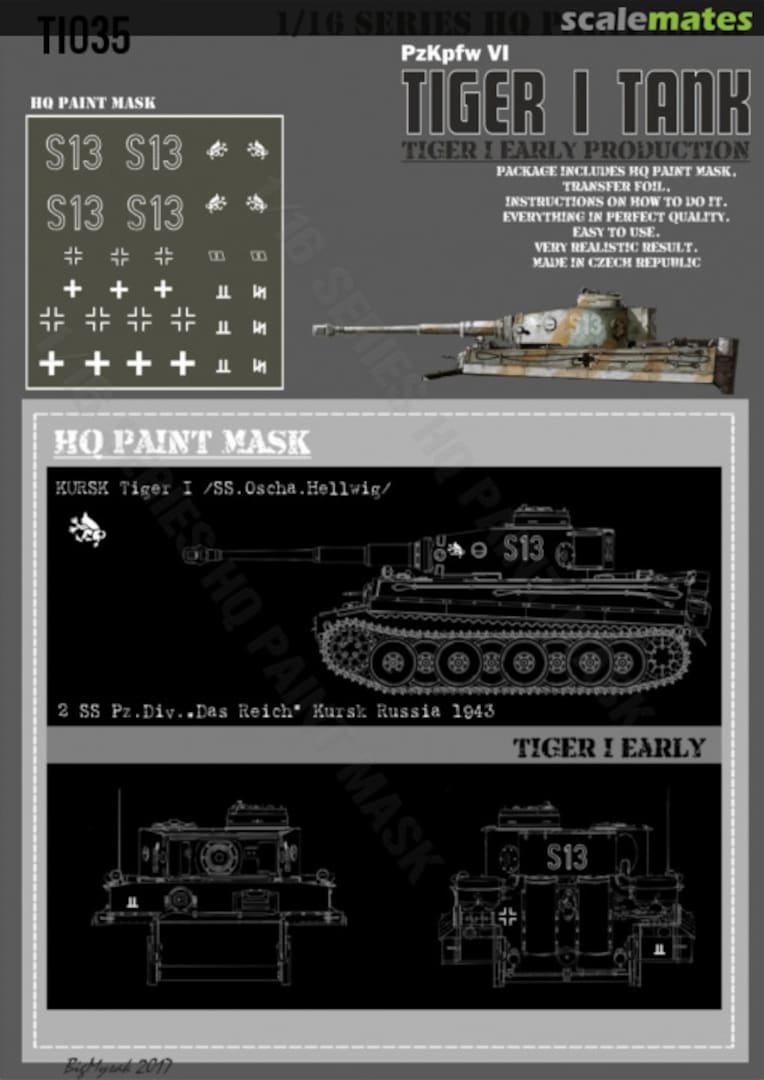 Boxart Tiger I #S13 Early Production 2 SS Pz.Div. 'Das Reich' Russia 1943 Kursk Paint Mask TI 035 HQ-Masks