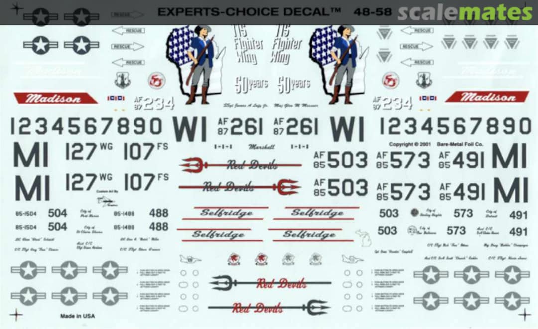 Boxart F-16C 115 FW, WI ANG 50th Anniv & F-16C/Ds 127 FW MI ANG Red Devils 48-58 Experts-Choice Decal