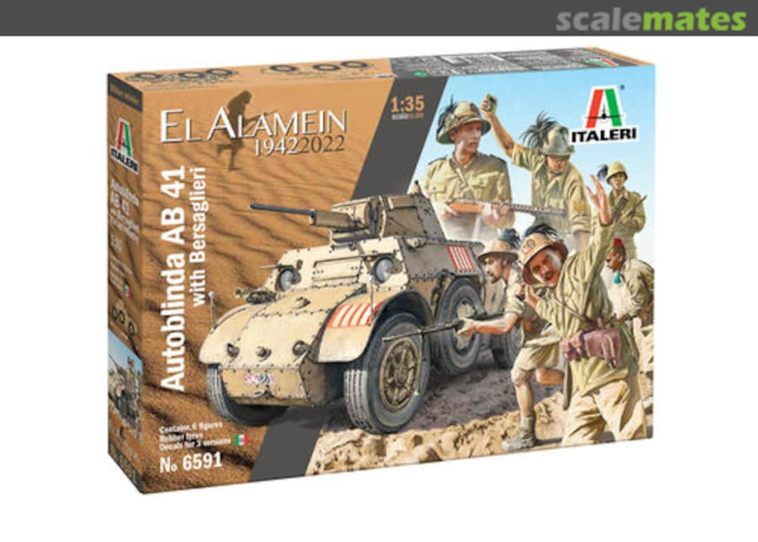 Boxart Autoblinda AB 41 with Bersaglieri El Alamein 6591 Italeri