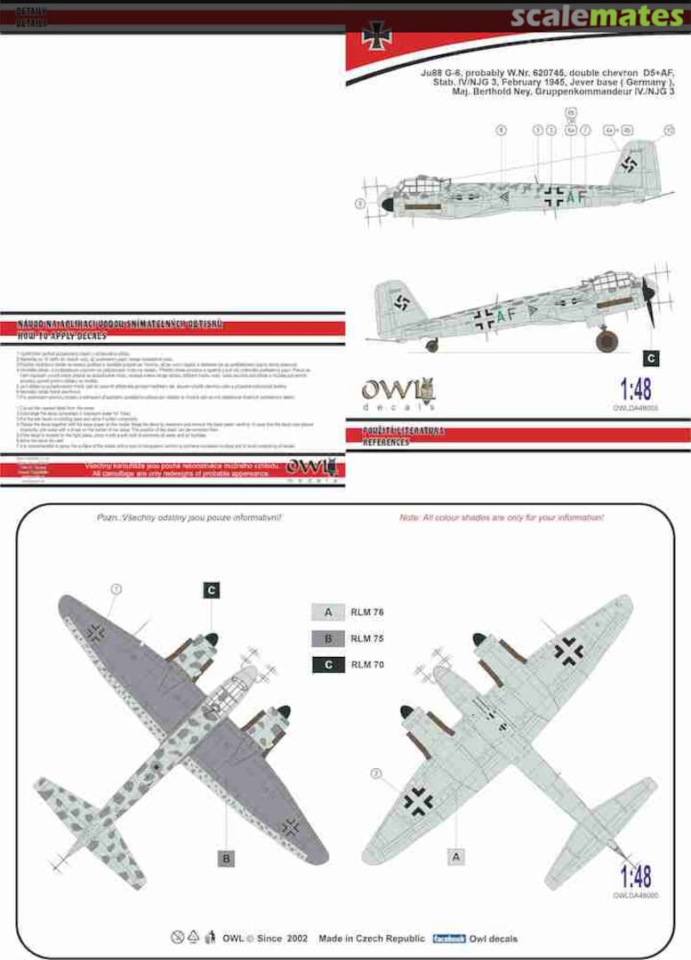 Boxart Ju88G-6 Probably WNr 620745 D5+AF OWLDA48005 OWL