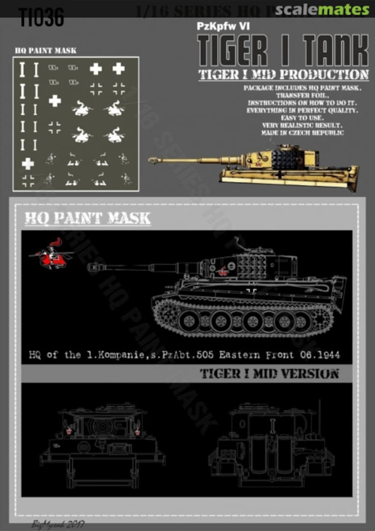 Boxart Tiger I #I Mid Production HQ 1.Kompanie s.Pz.Abt.505 Eastern Front 06.1944 Paint Mask TI 036 HQ-Masks