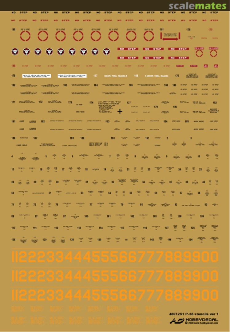 Boxart P-38 Stencils Ver 1.0 ST48012V1 HobbyDecal