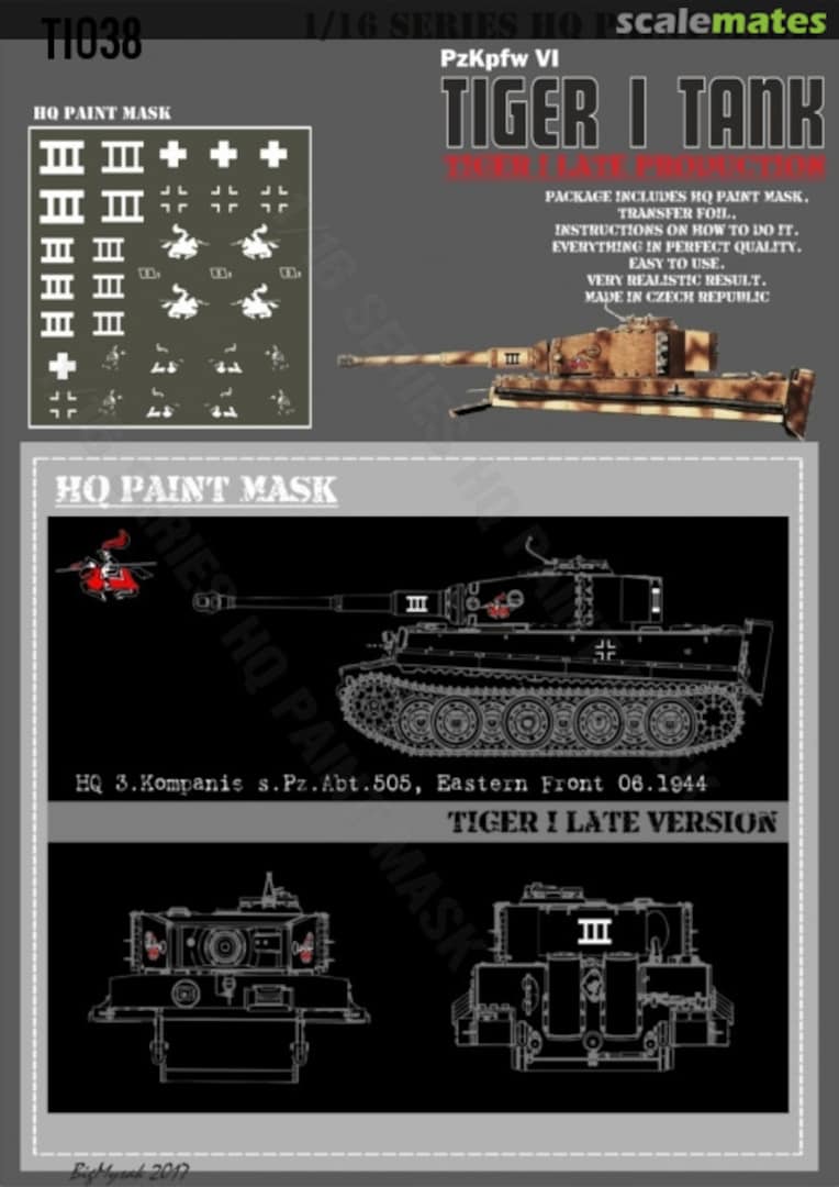 Boxart Tiger I #III Late Production HQ 3.Kompanie s.Pz.Abt. 505 Eastern Front 06.1944 Paint Mask TI 038 HQ-Masks