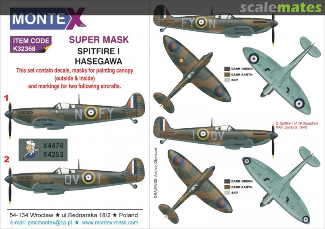 Boxart Spitfire Mk.I HASEGAWA K32368 Montex