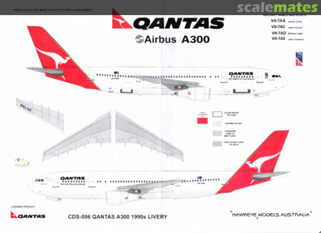 Boxart QANTAS A300 1990s Livery CDS-096 Hawkeye Models