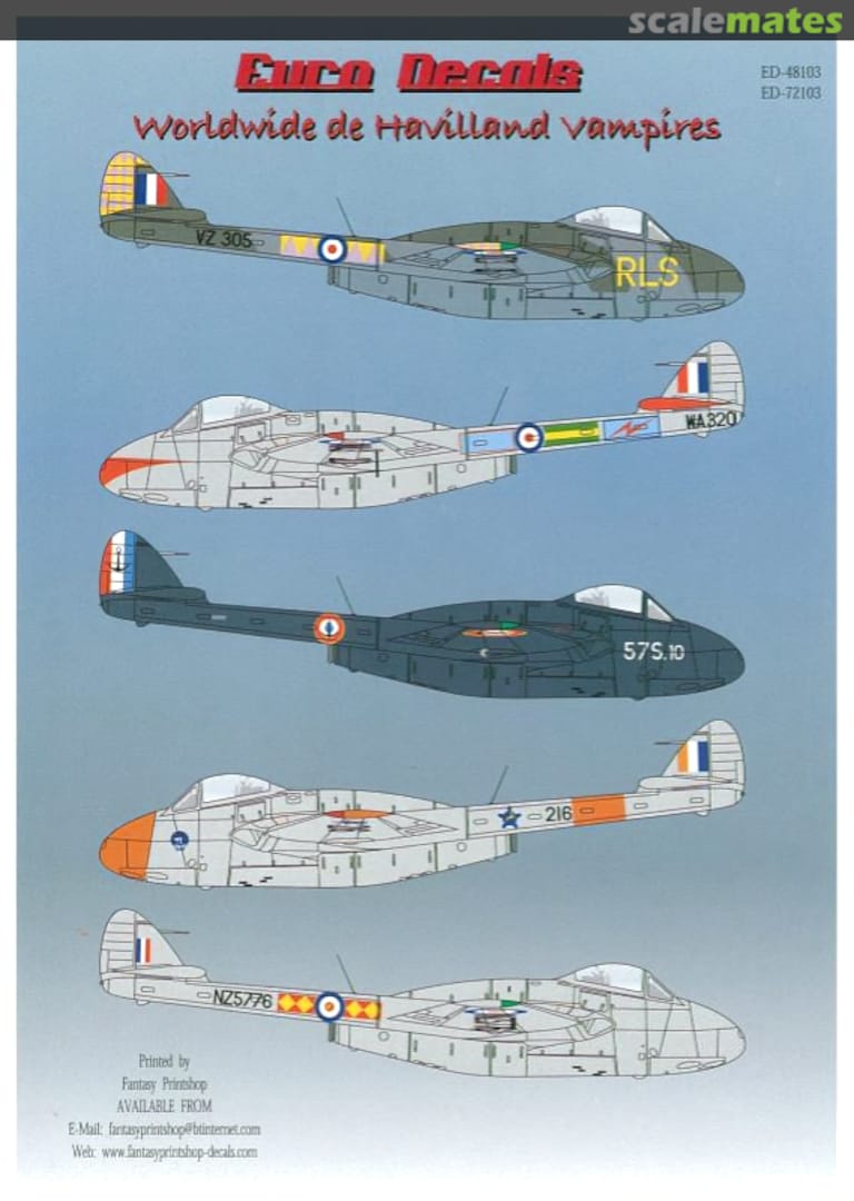 Boxart Worldwide de Havilland Vampires ED-48103 Euro Decals