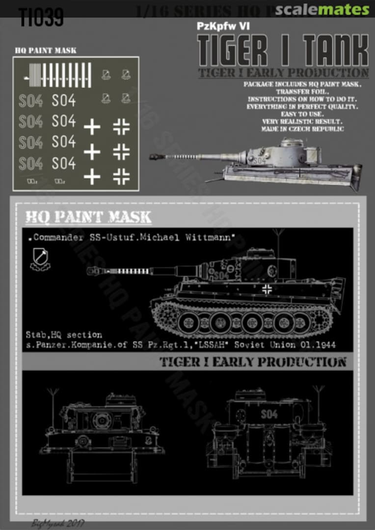 Boxart Tiger I #S04 Early Production Stab s.Pz.Kompanie of SS Pz.Rgt.1 LSSAH Soviet Union 01.1944 Michael Wittman Paint Mask TI 039 HQ-Masks