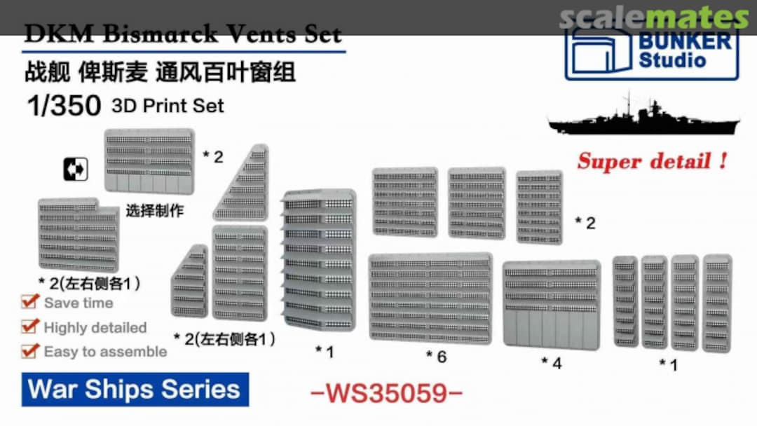 Boxart DKM Bismarck Vents Set WS35059 Bunker Studio