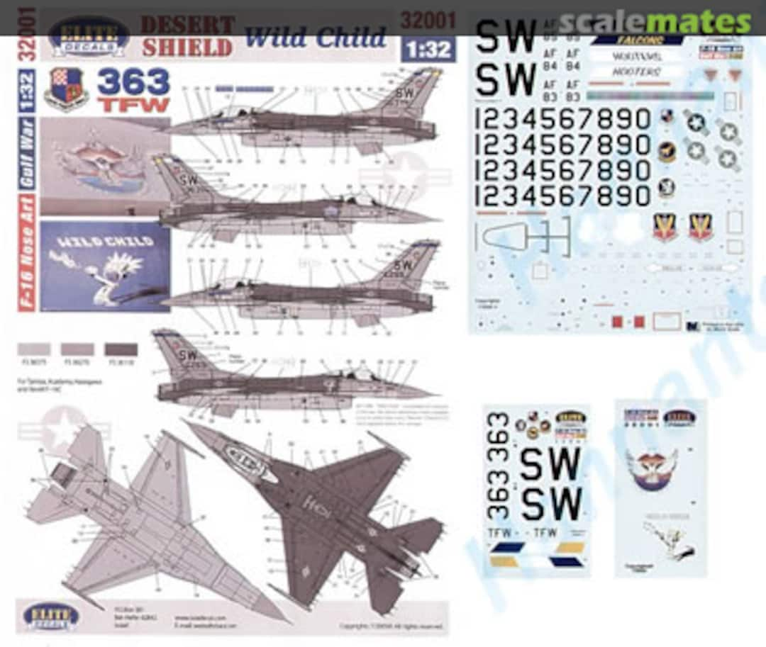 Boxart Gulf War F-16 Nose-art - "Desert Shield" & "Wild Child" ED-32001 Elite Decals