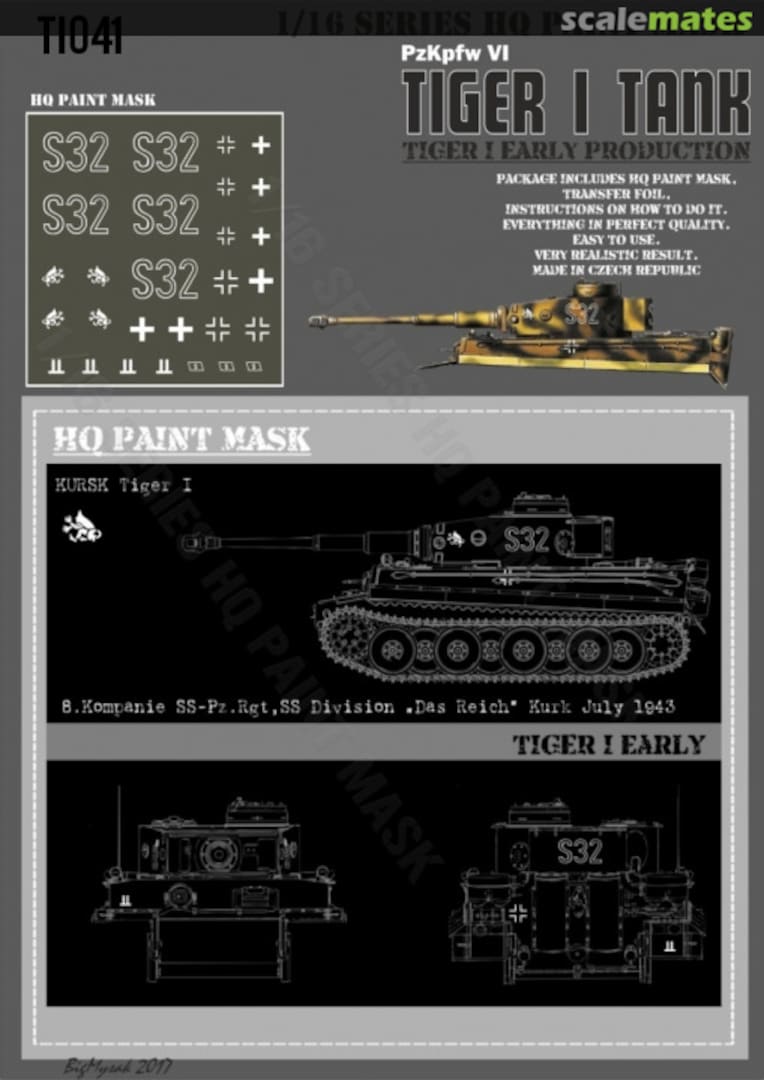 Boxart Tiger I #S32 Early Production 8 Kompanie SS Division 'Das Reich' Kursk July 1943 Paint Mask TI 041 HQ-Masks