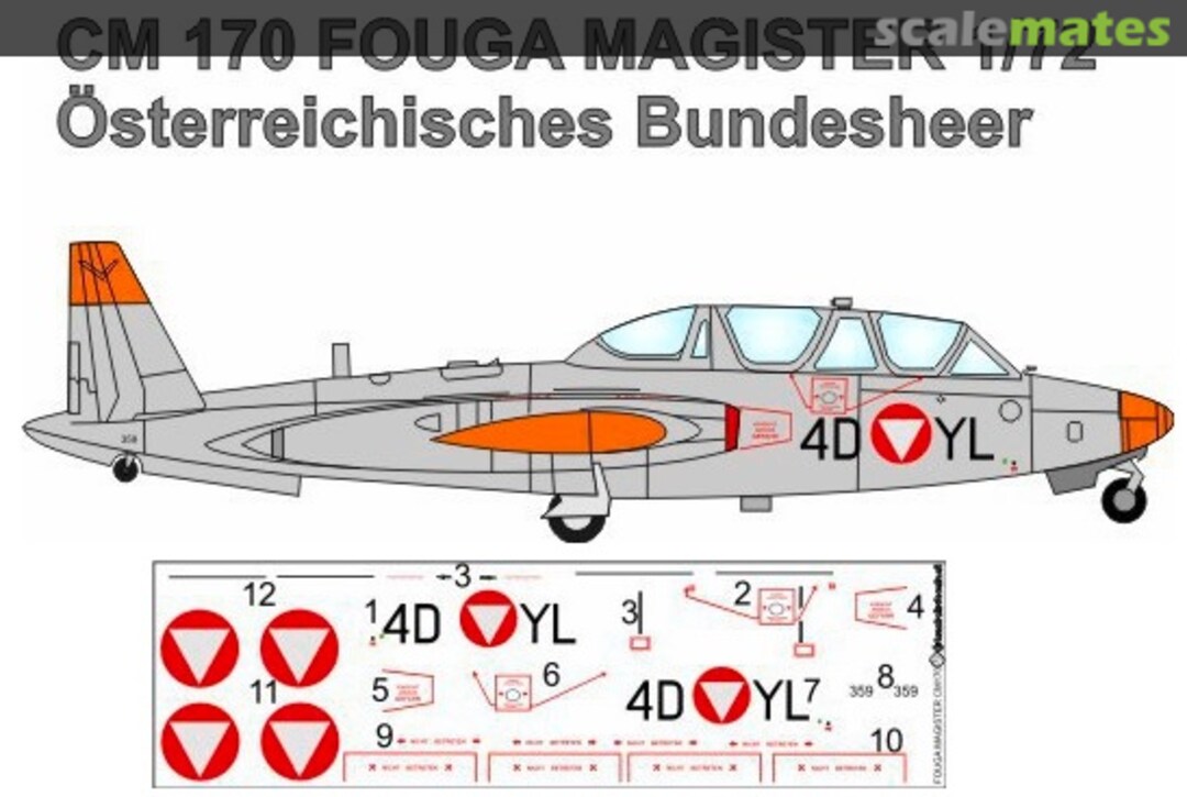 Boxart CM 170 Fouga Magister Österreichisches Bundesheer FJ 72012 Brent-Air-Decals