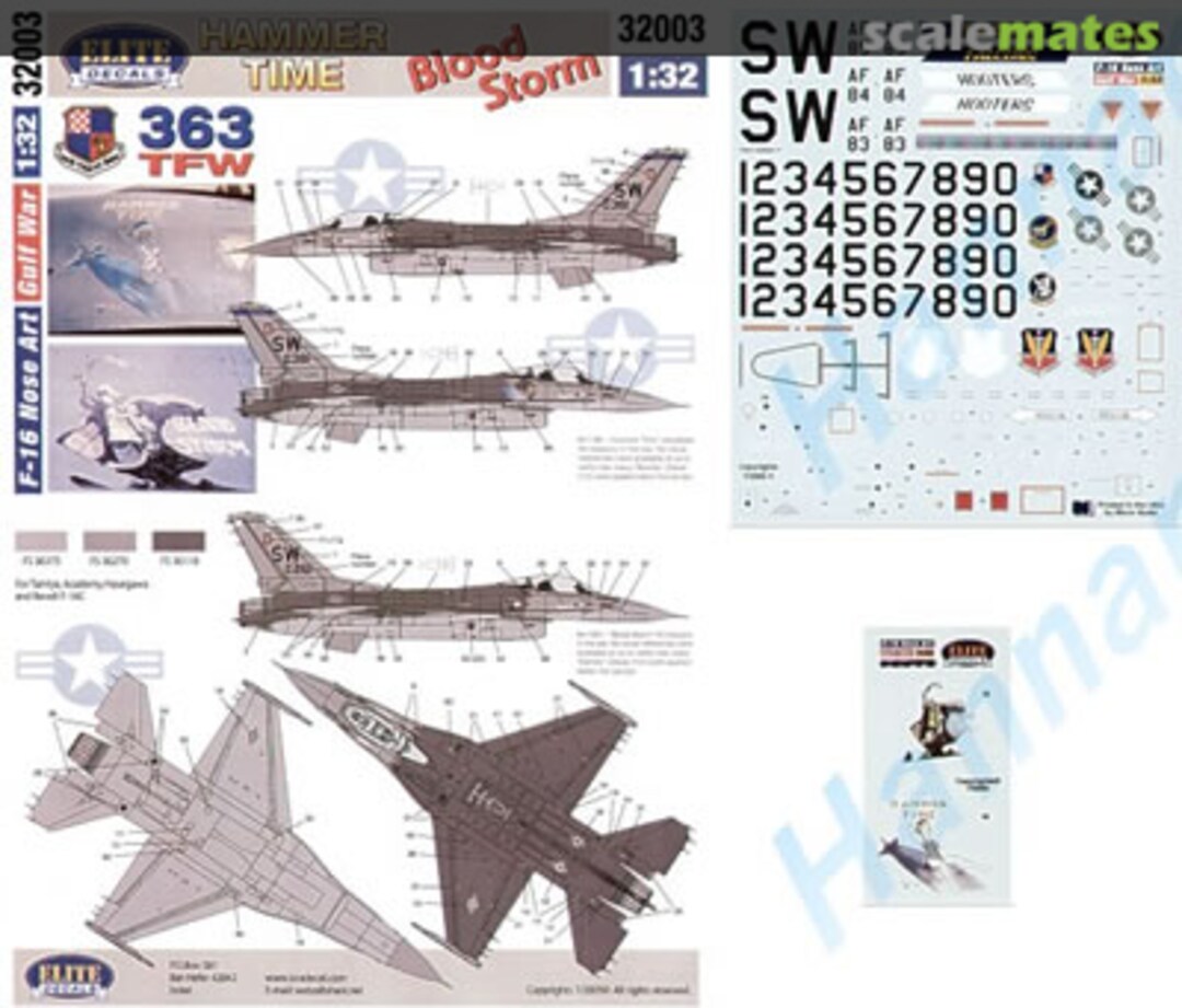 Boxart Gulf War F-16 Nose-art - "Hammer Time" & "Blood Storm" ED-32003 Elite Decals