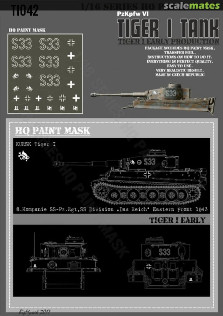 Boxart Tiger I #S33 Early Production Kursk 8 Kompanie SS Division 'Das Reich' Eastern Front 1943 Paint Mask TI 042 HQ-Masks