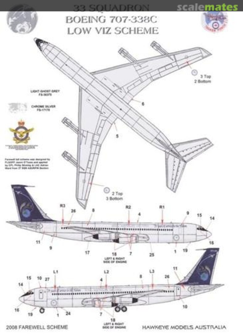 Boxart RAAF 33 Sqn. Boeing 707-338C, 2008 Farewell Scheme AAF-028 Hawkeye Models