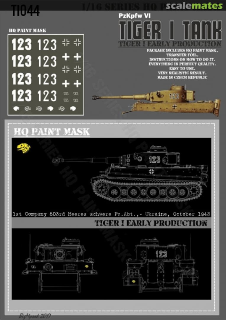 Boxart Tiger I #123 Early Production 1st Company 503ed Heeres Schw.Pz.Abt.-Ukraine October 1943 HQ Paint Mask TI 044 HQ-Masks