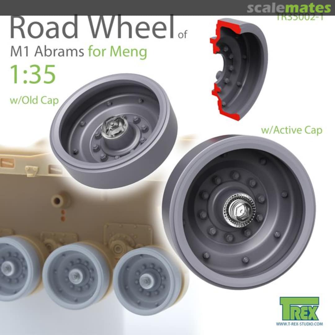 Boxart M1 Abrams Road Wheel Set Old / Current type Oil Cap TR35002-1 T-Rex Studio