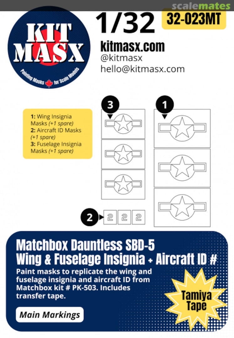 Boxart Dauntless SBD-5 Wing & Fuselage Insignia + Aircraft ID# 32-023MT Kit Masx