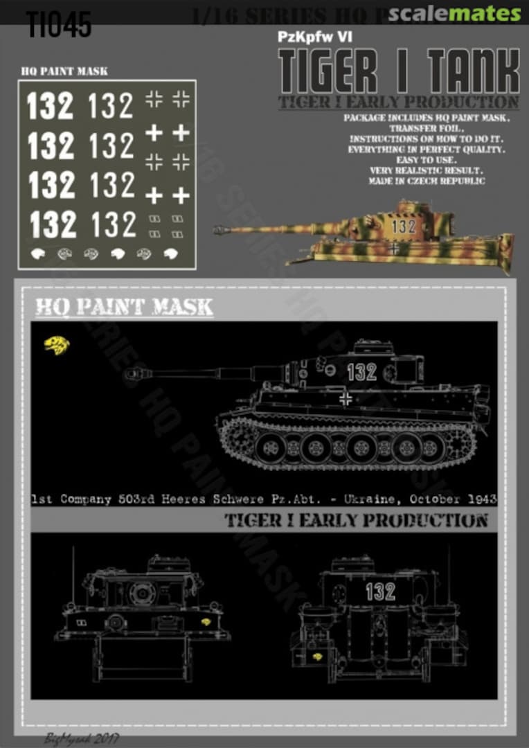 Boxart Tiger I #132 Early Production 1st Company 503ed Heeres Schw.Pz.Abt.-Ukraine October 1943 HQ Paint Mask TI 045 HQ-Masks