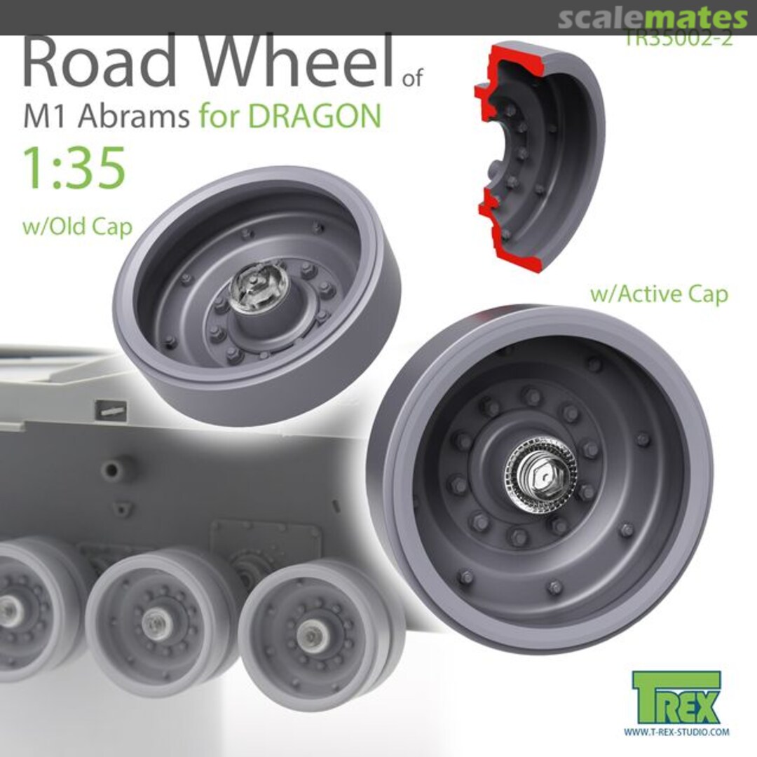 Boxart M1 Abrams Road Wheel Set Old / Current type Oil Cap TR35002-2 T-Rex Studio