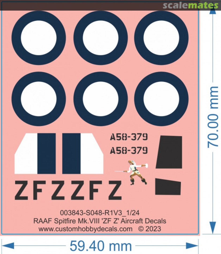 Boxart RAAF Spitfire Mk VIII 'ZF Z' 003843-S024-R1V3 Custom Hobby Decals