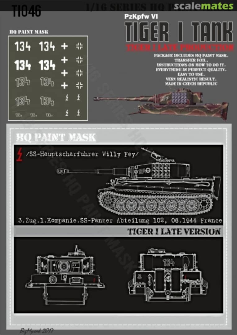 Boxart Tiger I #134 Late Production /SS-Hauptschar.Willy Fey/3.Zug.1.Kompanie.SS-Panzer Abt.102 08 1944 France Paint Mask TI 046 HQ-Masks